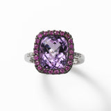 Cushion Cut Amethyst with Pink Sapphire Ring, 14K