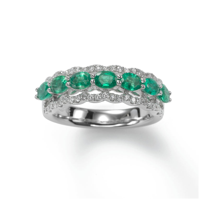 Oval Emeralds Band with Diamonds, 18K White Gold