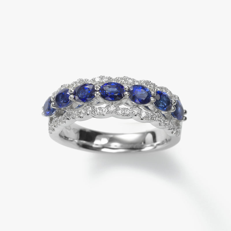Oval Sapphires Band with Diamonds, 18K White Gold