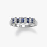 Square Sapphires Ring with Diamonds, 18K White Gold