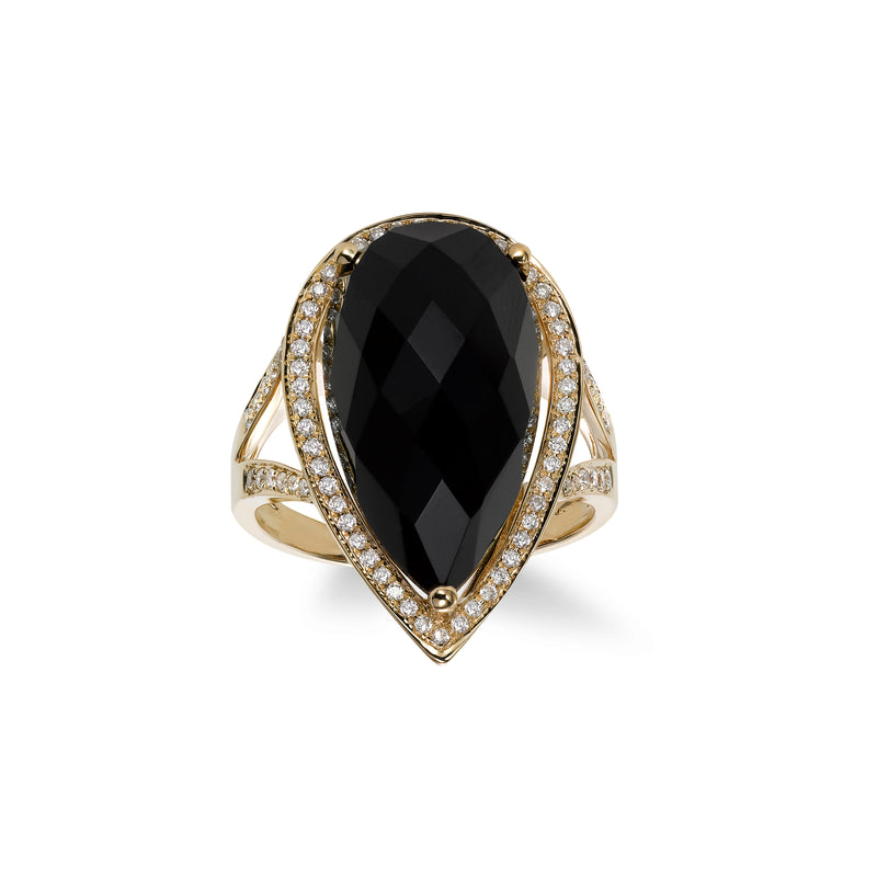Onyx and Diamond Ring, Size 8.5, 14K Yellow Gold
