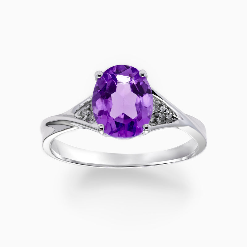 Oval Amethyst Ring with Diamonds, 14K White Gold