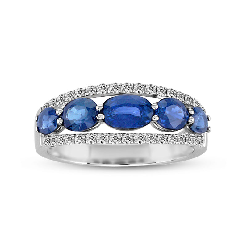 Oval Blue Sapphire and Diamond Ring, 18K White Gold