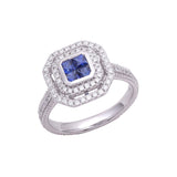 Square Sapphire and Diamond Ring, 18K White Gold