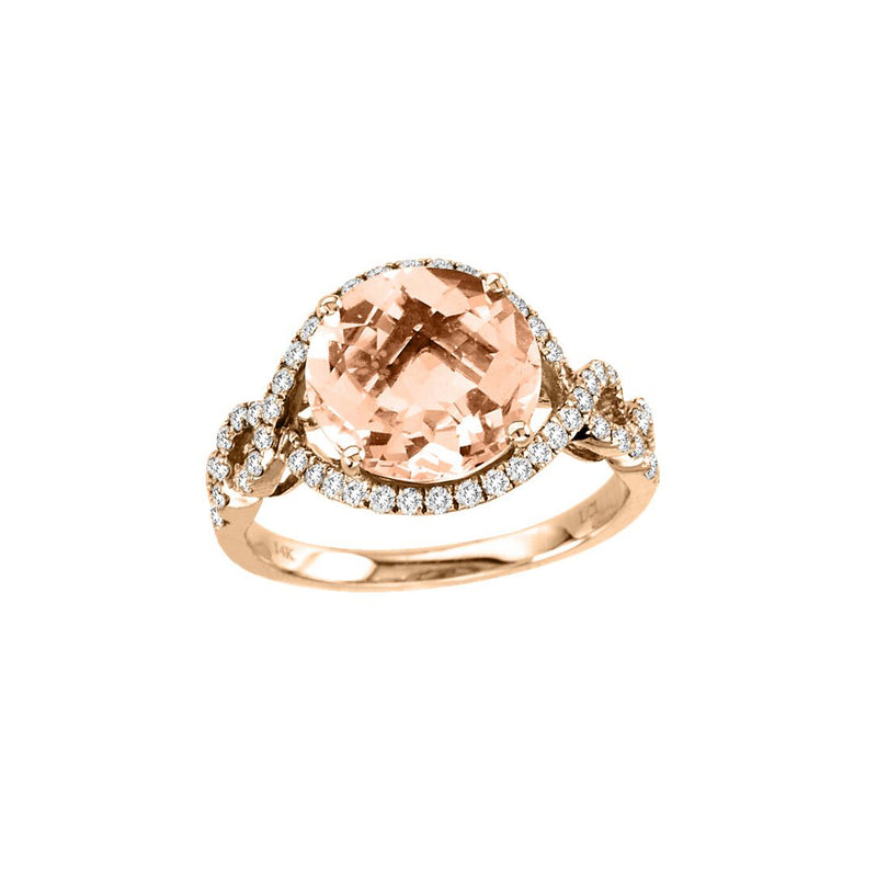 Round Morganite and Diamond Ring, 14K Rose Gold
