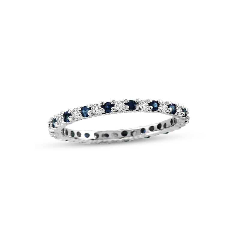 Blue Sapphire and Diamond Eternity Band, 14K White Gold