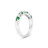 Seven Stone Emerald and Diamond Ring, 14K White Gold