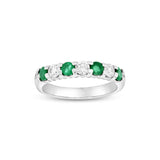 Seven Stone Emerald and Diamond Ring, 14K White Gold