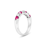 Seven Stone Ruby and Diamond Ring, 14K White Gold