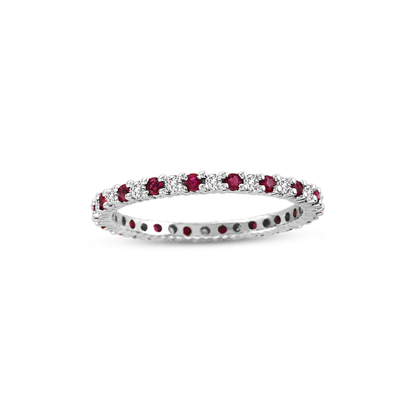 Ruby and Diamond Eternity Band, 14K White Gold