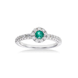 Round Emerald and Diamond Ring, 18K White Gold