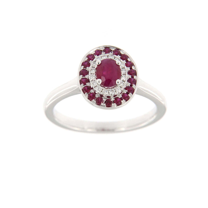 Red Ruby and Diamond Ring, 14K White Gold
