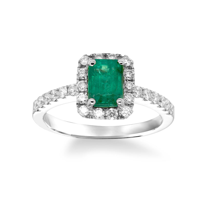 Rectangular Emerald and Diamond Ring, 14K White Gold