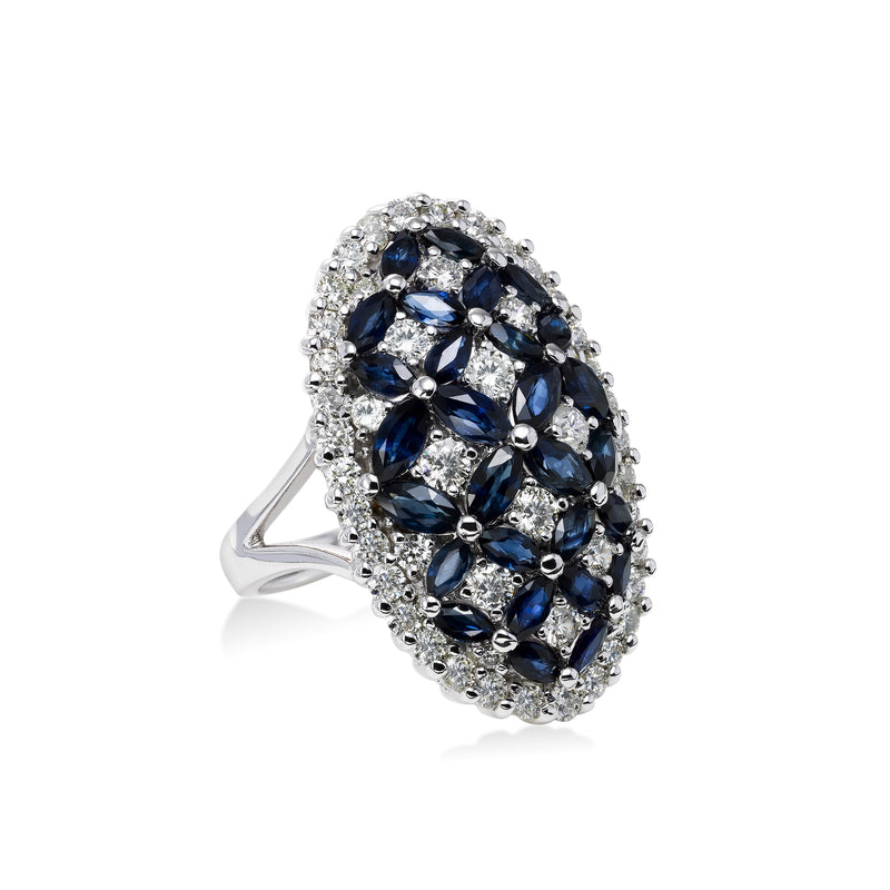 Large Oval Sapphire and Diamond Ring, 14K White Gold