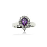 Pear Shape Amethyst and Diamond Ring, 14K White Gold