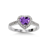 Heart Shaped Amethyst and Diamond Ring, 14K White Gold