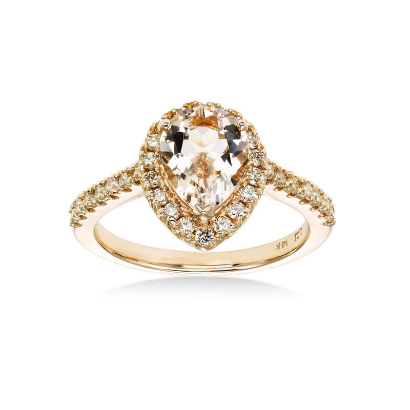 Pear Shape Morganite and Diamond Halo Ring,14K Rose Gold