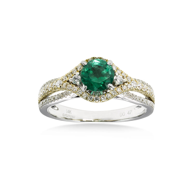 Round Emerald and Diamond Ring, 14 Karat Gold