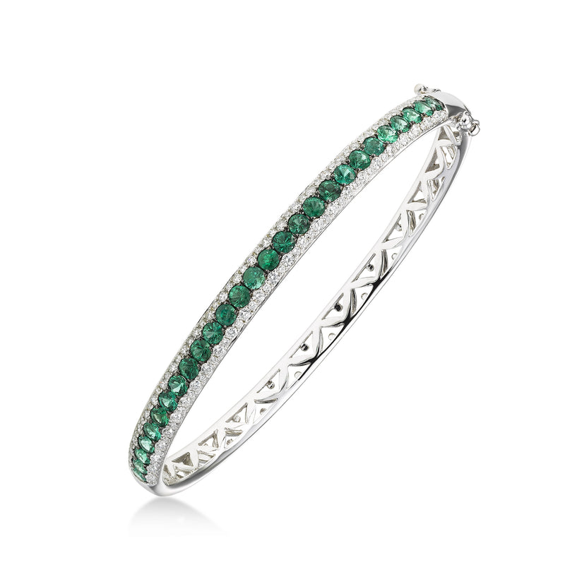 Emerald and Diamond Bangle Bracelet, 14K White Gold
