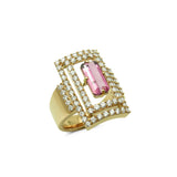 Pink Tourmaline and Diamond Statement Ring, 18K Yellow Gold