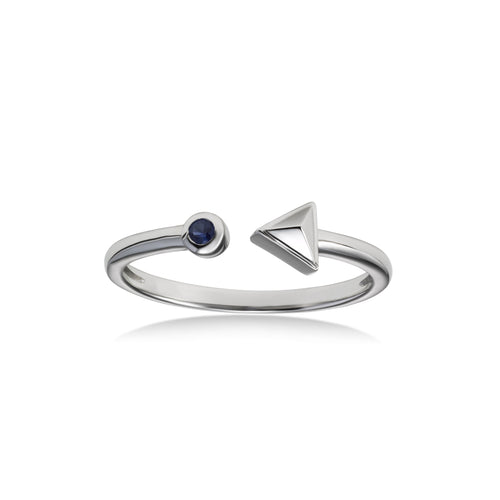 Bezel Set Sapphire Cuff Style Ring, 14K White Gold