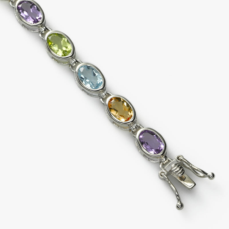 Colorful Gemstone Bracelet, 14K White Gold