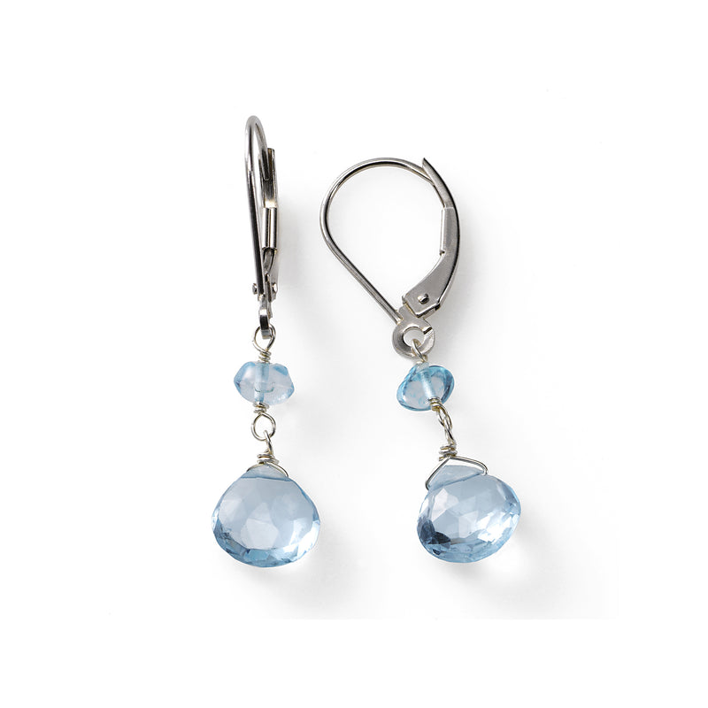 Blue Topaz Dangle Earrings, 14K White Gold