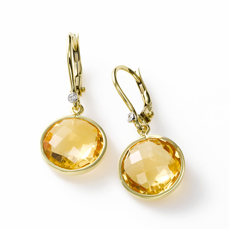 Round Faceted Citrine Drop Earring, 14K