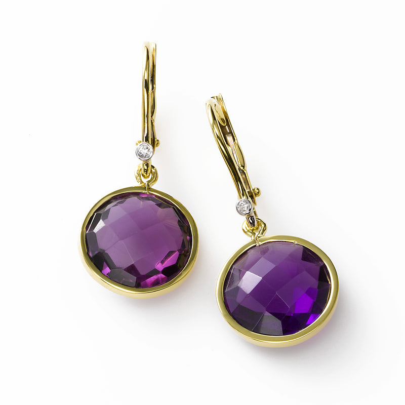 Round Faceted Amethyst Drop Earring, 14K