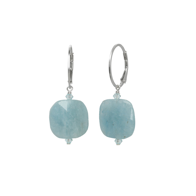 Aquamarine and Crystal Drop Earrings, Sterling Silver, by Margo Morrison