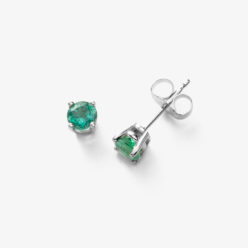 Emerald Stud Earring, 14K White Gold