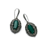 Swarovski Marcasite Earrings with Green Agate, Sterling Silver