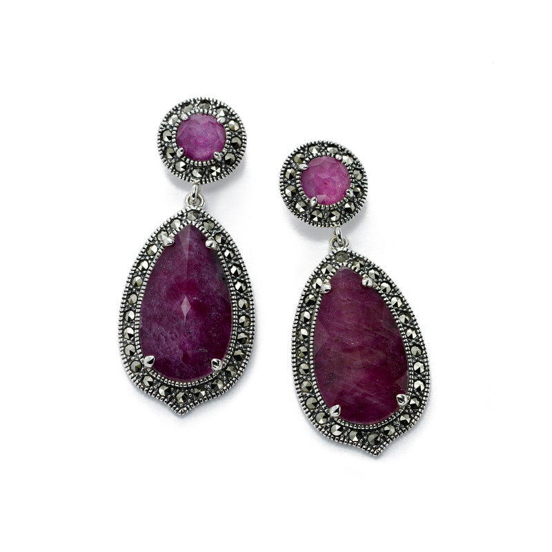 Swarovski Marcasite Earrings with Ruby Slices, Sterling Silver
