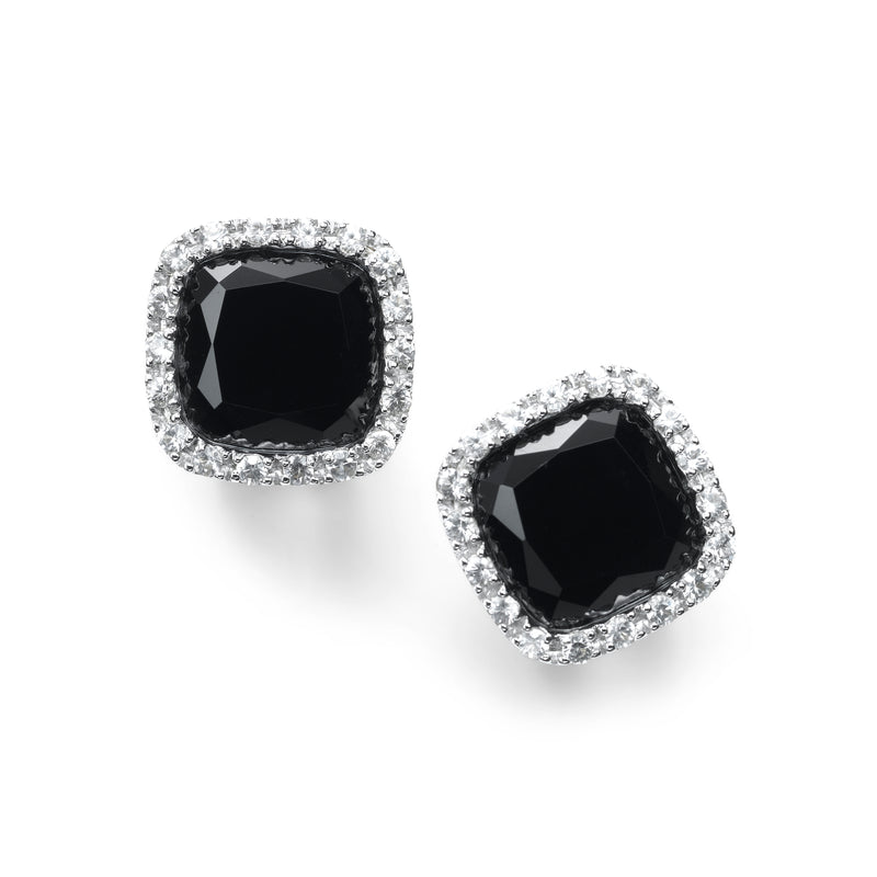 Black Onyx And White Sapphire Earrings, 14K White Gold