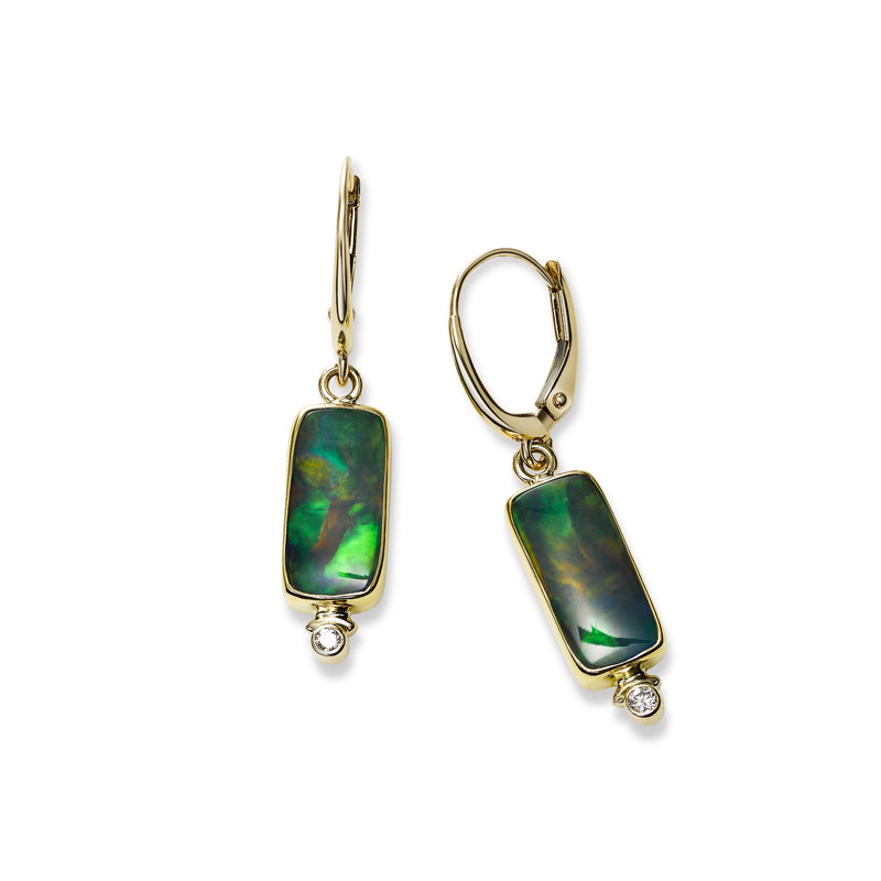 Ethiopian Opal and Diamond Earrings, 14K Yellow Gold