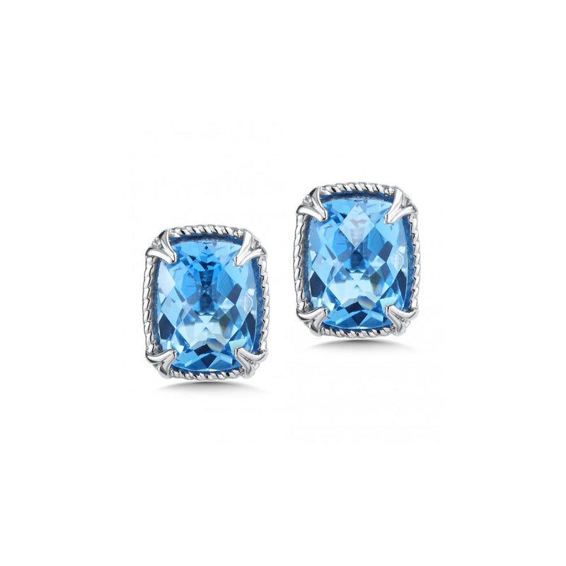 Rectangular Blue Topaz Stud Earrings, Sterling Silver