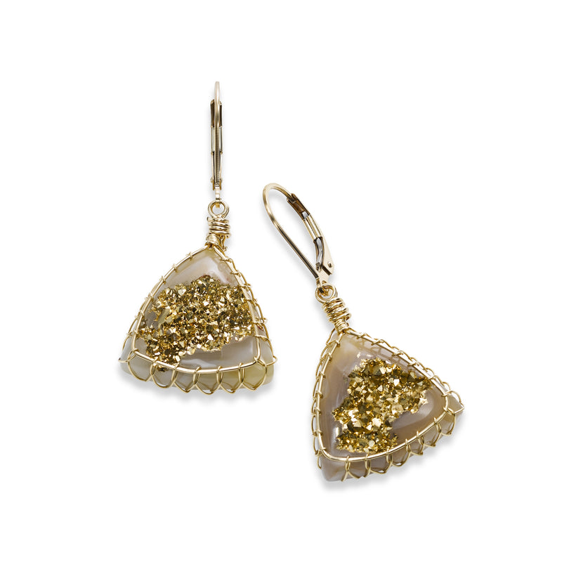 Druzy Quartz Dangle Earrings, 14 Karat Gold Filled