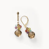 Smoky Quartz and Multi Gemstone Dangle Earrings, 14K Yellow Gold