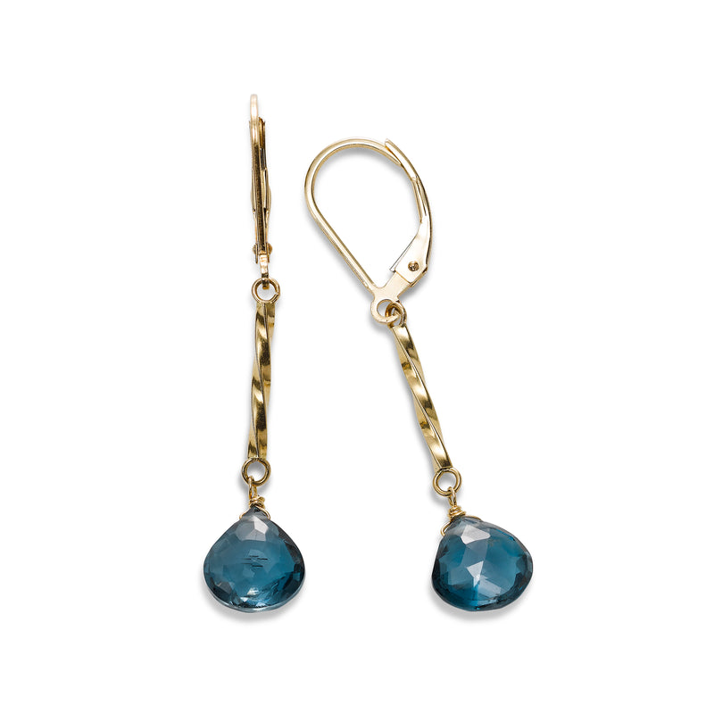 London Blue Topaz Dangle Earrings, 14K Yellow Gold