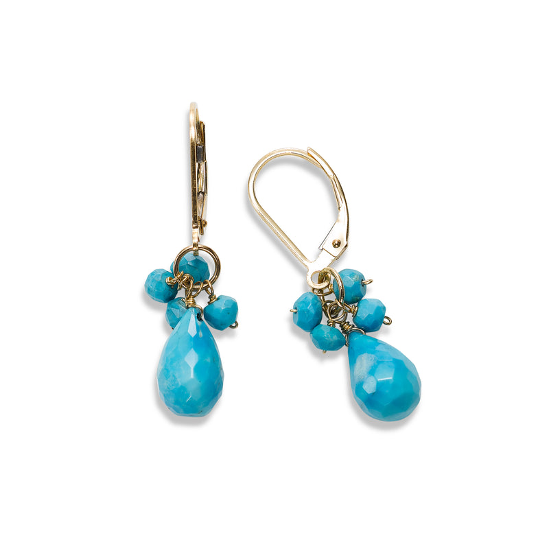 Turquoise Dangle Earrings, 14K Yellow Gold