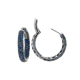 Pavé Blue Sapphire Hoop Earrings, Sterling Silver