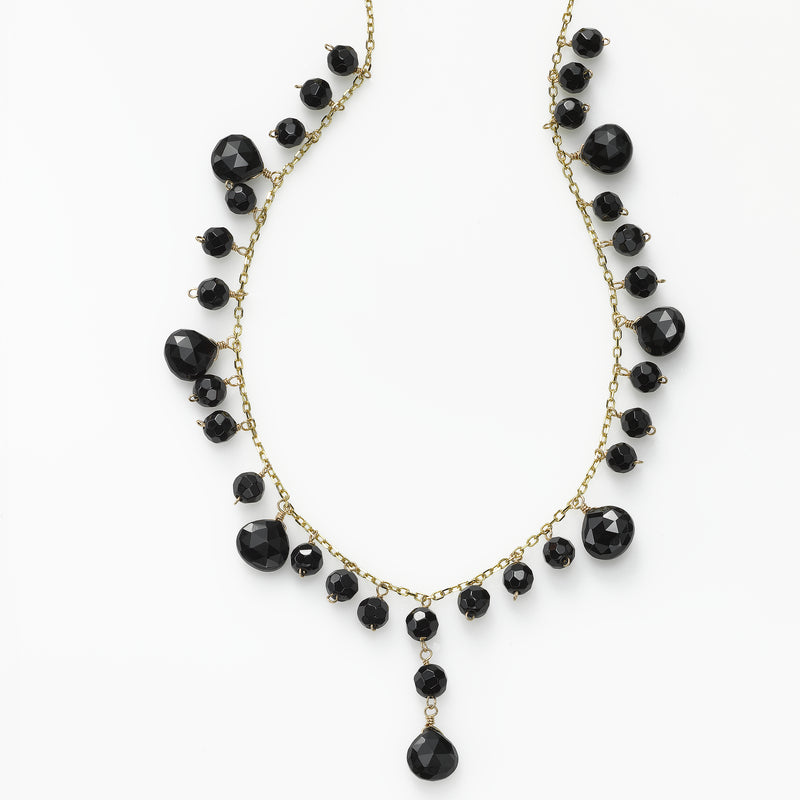 Black Onyx Drop Necklace, 14 Karat Yellow Gold, 16 Inches