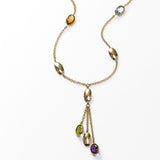 Multi Color Gemstone 'Y' Necklace, 14K Yellow Gold