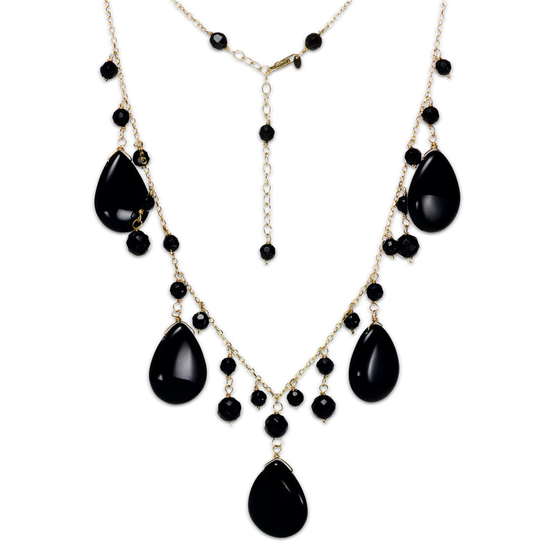 Black Onyx Drop Necklace, 14K Yellow Gold