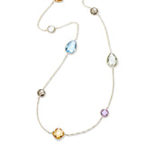 Multi Stone Station Necklace, 18 Inches, 14K Yellow Gold