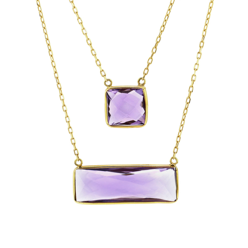 Two Tier Amethyst Necklace, 14K Yellow Gold