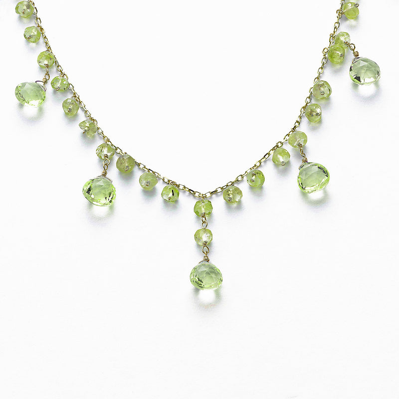 Peridot Briolette Necklace, 14K Yellow Gold