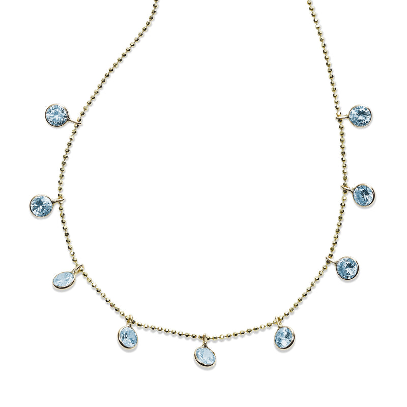 Bezel Set Blue Topaz Drop Necklace, 18 Inches, 14K Yellow Gold