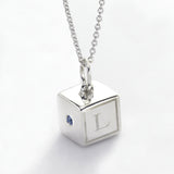 Baby Block Charm, 10 MM, Initials & Birthstone, Sterling Silver