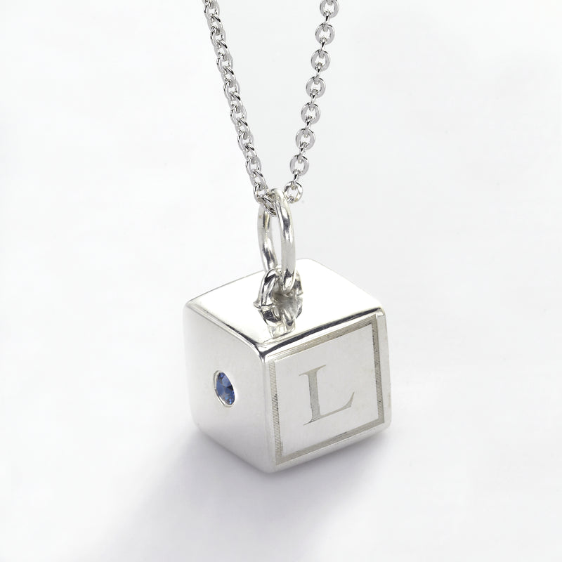 Baby Block Charm, 10 MM, Initials & Birthstone, Sterling Silver